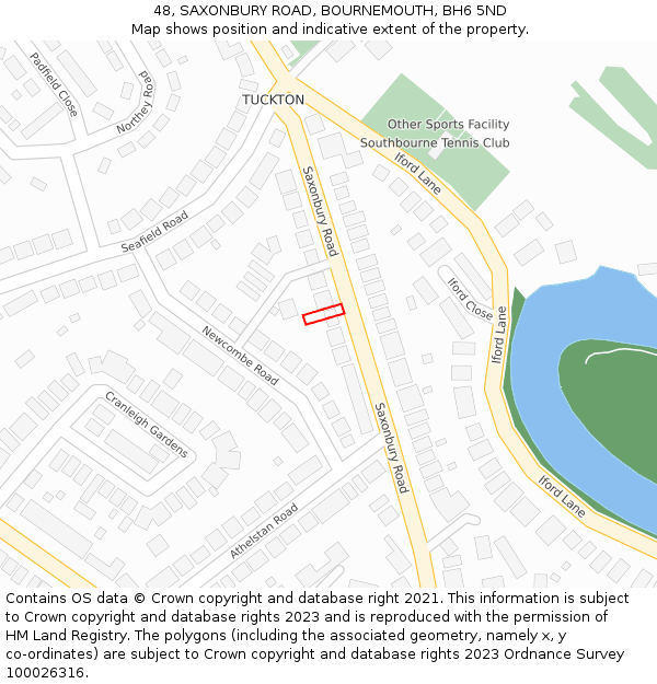 48, SAXONBURY ROAD, BOURNEMOUTH, BH6 5ND: Location map and indicative extent of plot