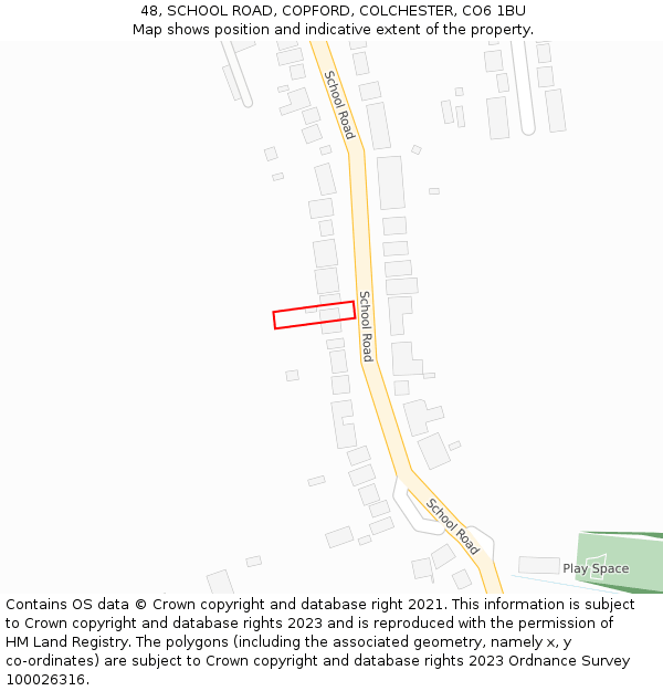 48, SCHOOL ROAD, COPFORD, COLCHESTER, CO6 1BU: Location map and indicative extent of plot