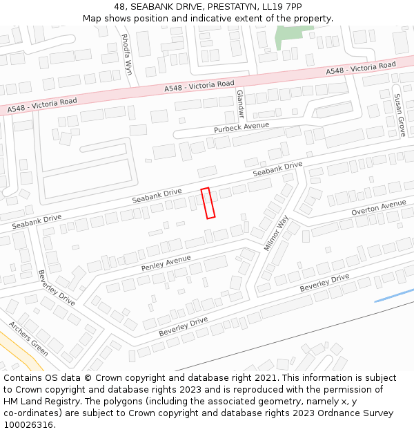 48, SEABANK DRIVE, PRESTATYN, LL19 7PP: Location map and indicative extent of plot