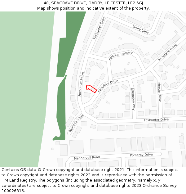 48, SEAGRAVE DRIVE, OADBY, LEICESTER, LE2 5GJ: Location map and indicative extent of plot