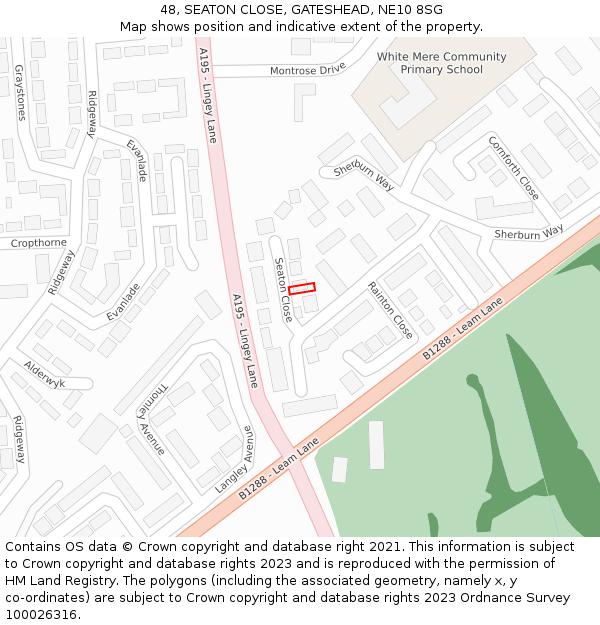 48, SEATON CLOSE, GATESHEAD, NE10 8SG: Location map and indicative extent of plot