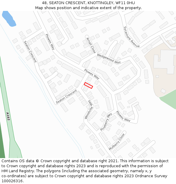 48, SEATON CRESCENT, KNOTTINGLEY, WF11 0HU: Location map and indicative extent of plot