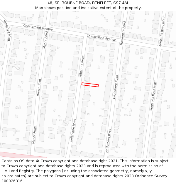 48, SELBOURNE ROAD, BENFLEET, SS7 4AL: Location map and indicative extent of plot