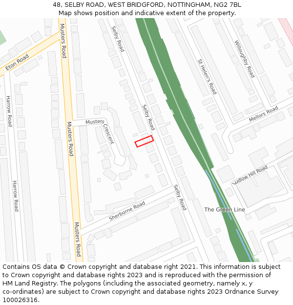 48, SELBY ROAD, WEST BRIDGFORD, NOTTINGHAM, NG2 7BL: Location map and indicative extent of plot