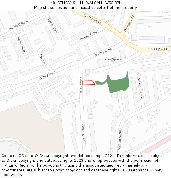 48, SELMANS HILL, WALSALL, WS3 3RL: Location map and indicative extent of plot