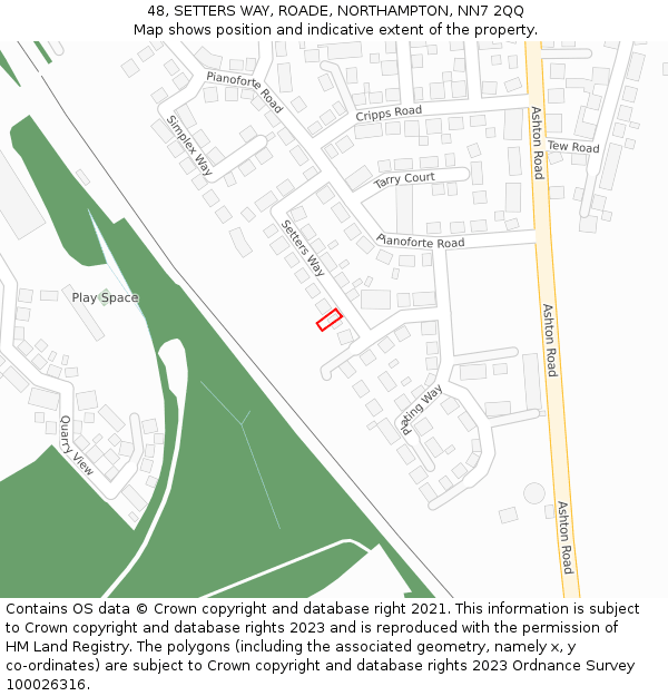 48, SETTERS WAY, ROADE, NORTHAMPTON, NN7 2QQ: Location map and indicative extent of plot