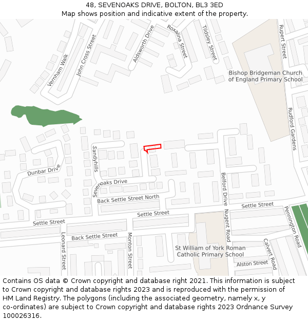 48, SEVENOAKS DRIVE, BOLTON, BL3 3ED: Location map and indicative extent of plot