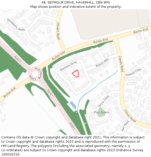 48, SEYMOUR DRIVE, HAVERHILL, CB9 9PG: Location map and indicative extent of plot