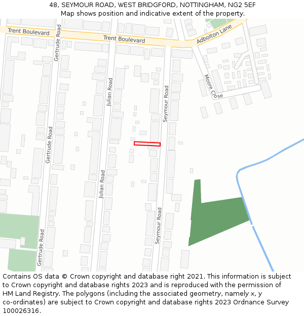 48, SEYMOUR ROAD, WEST BRIDGFORD, NOTTINGHAM, NG2 5EF: Location map and indicative extent of plot