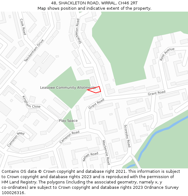 48, SHACKLETON ROAD, WIRRAL, CH46 2RT: Location map and indicative extent of plot