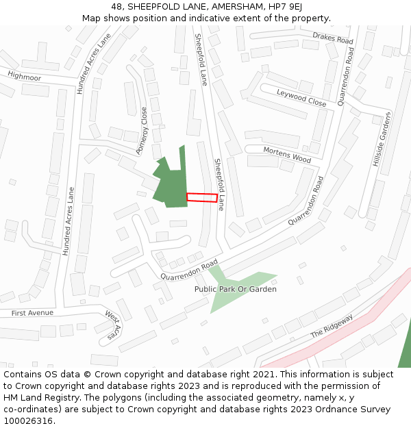 48, SHEEPFOLD LANE, AMERSHAM, HP7 9EJ: Location map and indicative extent of plot