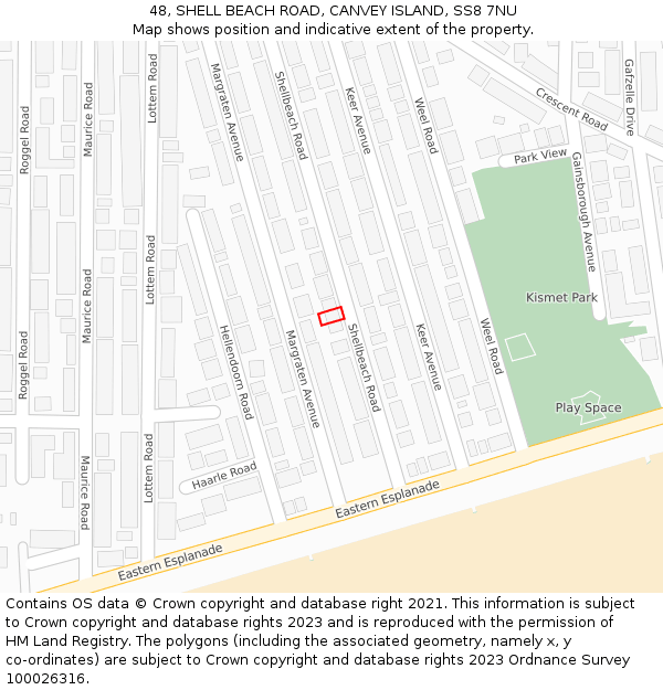 48, SHELL BEACH ROAD, CANVEY ISLAND, SS8 7NU: Location map and indicative extent of plot