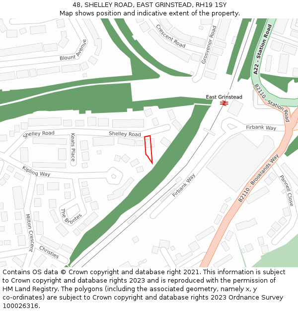 48, SHELLEY ROAD, EAST GRINSTEAD, RH19 1SY: Location map and indicative extent of plot