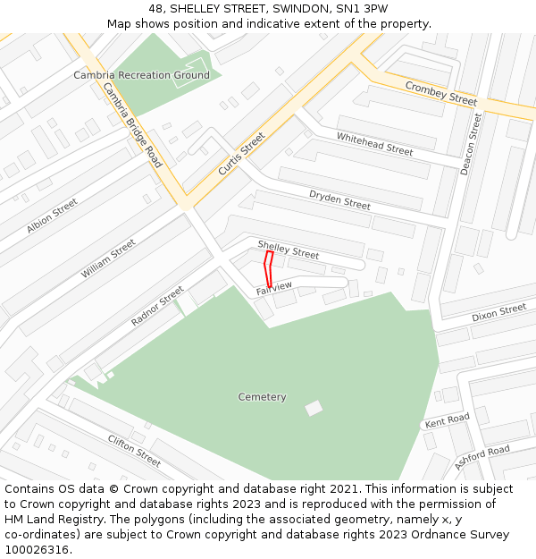 48, SHELLEY STREET, SWINDON, SN1 3PW: Location map and indicative extent of plot