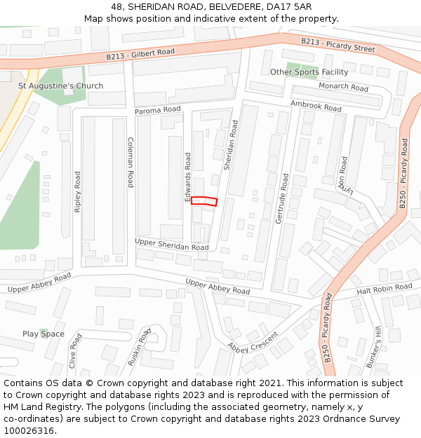 48, SHERIDAN ROAD, BELVEDERE, DA17 5AR: Location map and indicative extent of plot