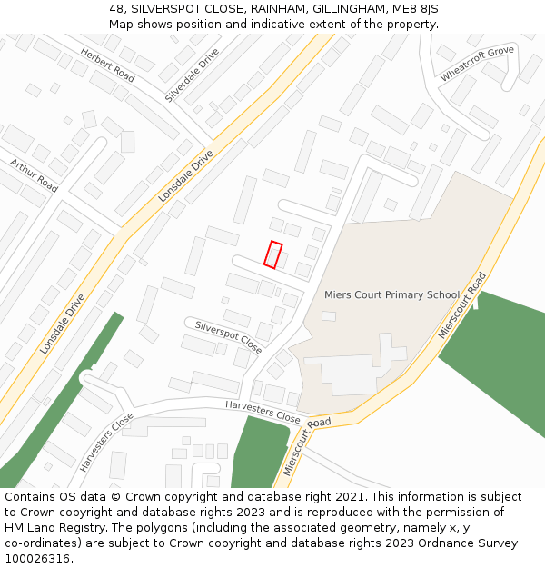 48, SILVERSPOT CLOSE, RAINHAM, GILLINGHAM, ME8 8JS: Location map and indicative extent of plot