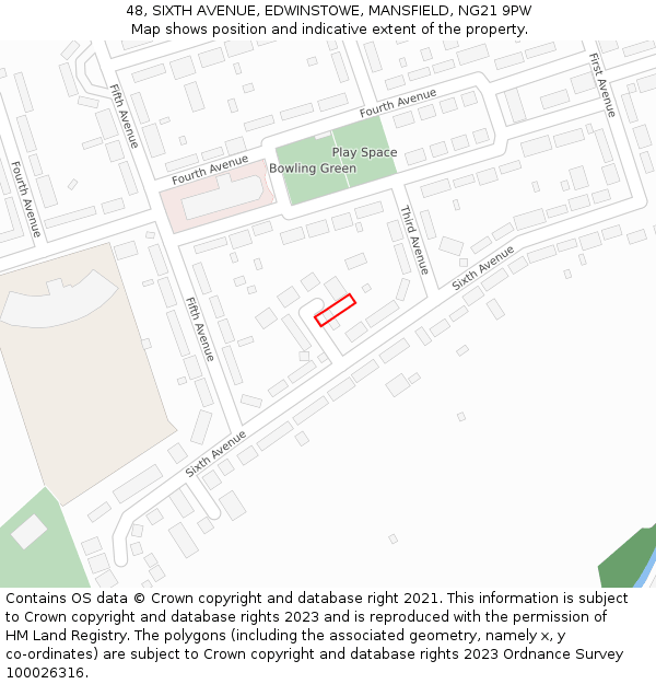 48, SIXTH AVENUE, EDWINSTOWE, MANSFIELD, NG21 9PW: Location map and indicative extent of plot