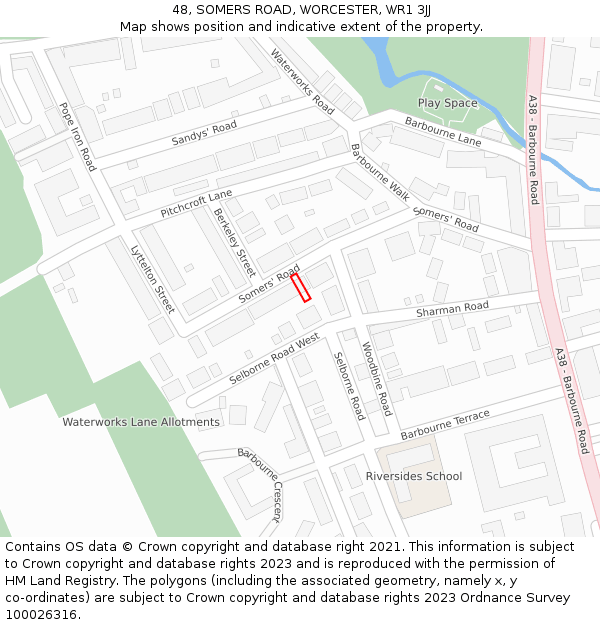 48, SOMERS ROAD, WORCESTER, WR1 3JJ: Location map and indicative extent of plot