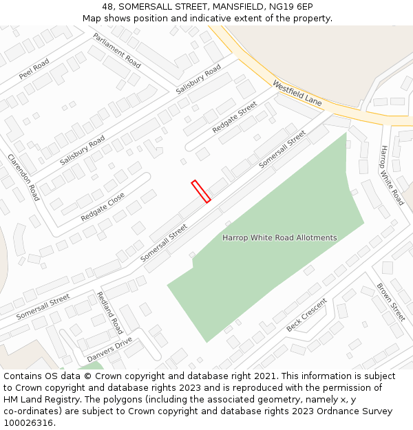 48, SOMERSALL STREET, MANSFIELD, NG19 6EP: Location map and indicative extent of plot