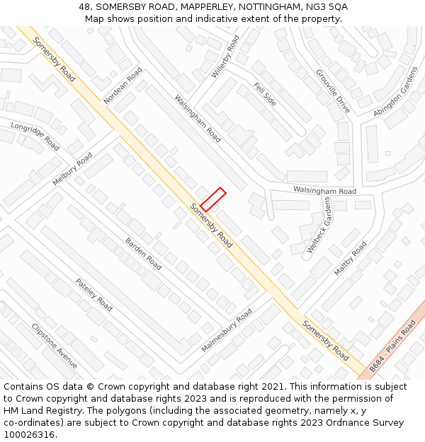 48, SOMERSBY ROAD, MAPPERLEY, NOTTINGHAM, NG3 5QA: Location map and indicative extent of plot