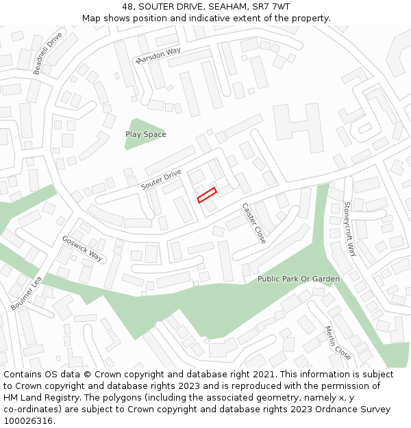 48, SOUTER DRIVE, SEAHAM, SR7 7WT: Location map and indicative extent of plot