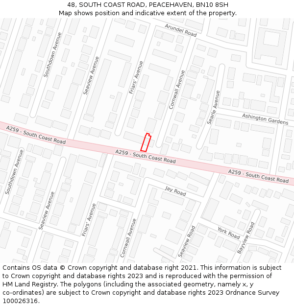 48, SOUTH COAST ROAD, PEACEHAVEN, BN10 8SH: Location map and indicative extent of plot