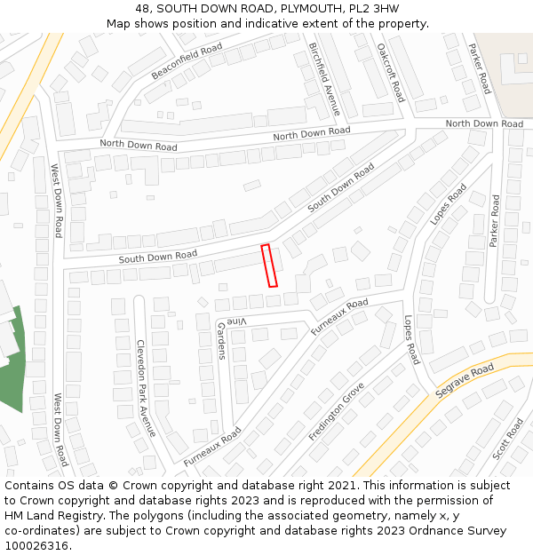 48, SOUTH DOWN ROAD, PLYMOUTH, PL2 3HW: Location map and indicative extent of plot