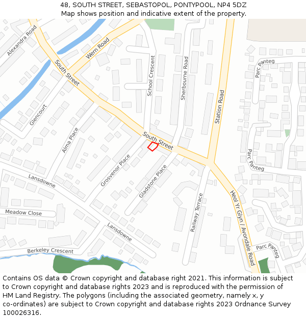 48, SOUTH STREET, SEBASTOPOL, PONTYPOOL, NP4 5DZ: Location map and indicative extent of plot