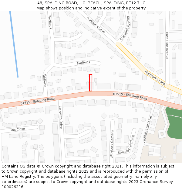 48, SPALDING ROAD, HOLBEACH, SPALDING, PE12 7HG: Location map and indicative extent of plot