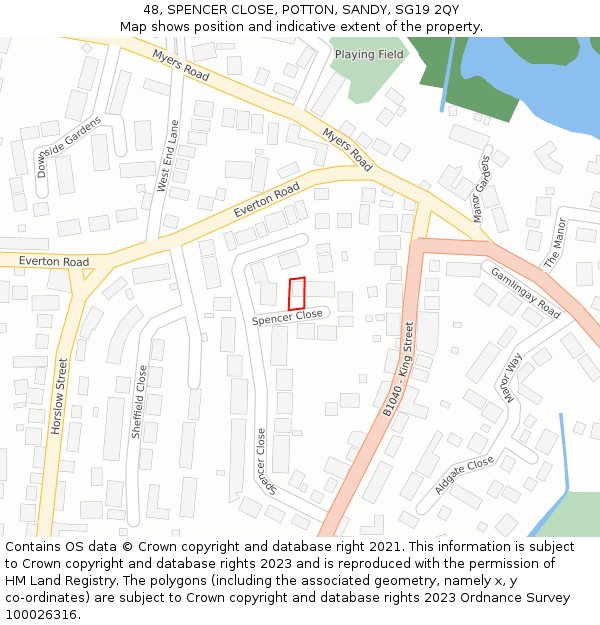 48, SPENCER CLOSE, POTTON, SANDY, SG19 2QY: Location map and indicative extent of plot