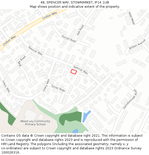 48, SPENCER WAY, STOWMARKET, IP14 1UB: Location map and indicative extent of plot