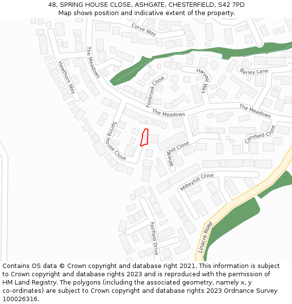 48, SPRING HOUSE CLOSE, ASHGATE, CHESTERFIELD, S42 7PD: Location map and indicative extent of plot