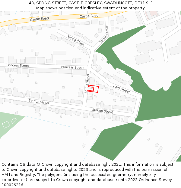 48, SPRING STREET, CASTLE GRESLEY, SWADLINCOTE, DE11 9LF: Location map and indicative extent of plot