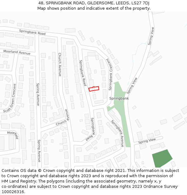 48, SPRINGBANK ROAD, GILDERSOME, LEEDS, LS27 7DJ: Location map and indicative extent of plot