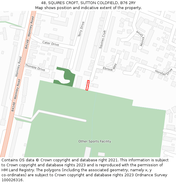 48, SQUIRES CROFT, SUTTON COLDFIELD, B76 2RY: Location map and indicative extent of plot