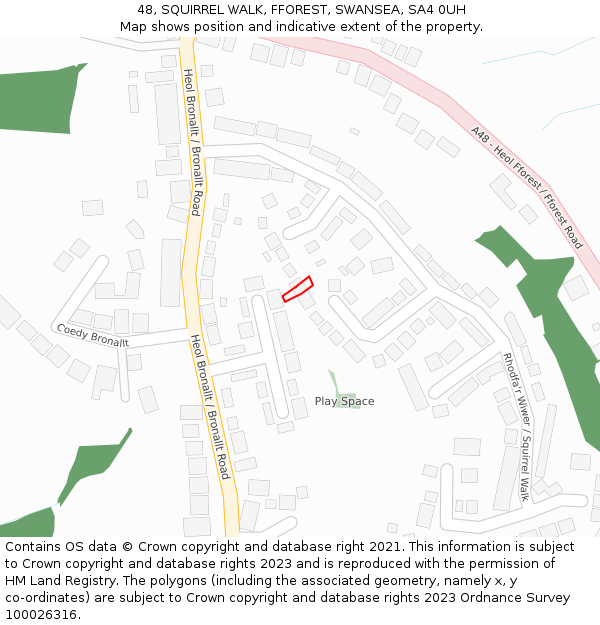 48, SQUIRREL WALK, FFOREST, SWANSEA, SA4 0UH: Location map and indicative extent of plot