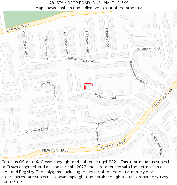 48, STAINDROP ROAD, DURHAM, DH1 5XS: Location map and indicative extent of plot