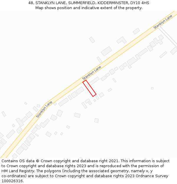 48, STANKLYN LANE, SUMMERFIELD, KIDDERMINSTER, DY10 4HS: Location map and indicative extent of plot