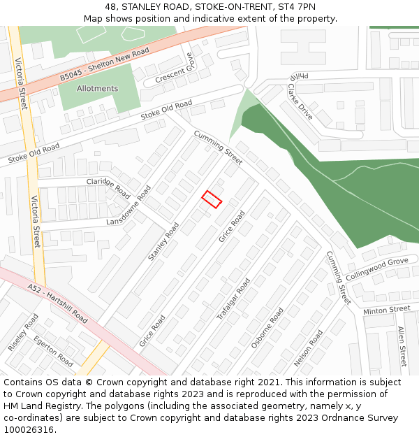 48, STANLEY ROAD, STOKE-ON-TRENT, ST4 7PN: Location map and indicative extent of plot