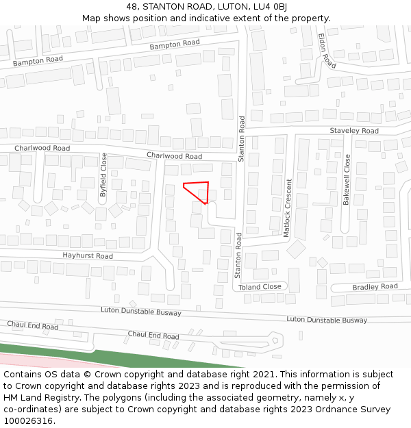 48, STANTON ROAD, LUTON, LU4 0BJ: Location map and indicative extent of plot