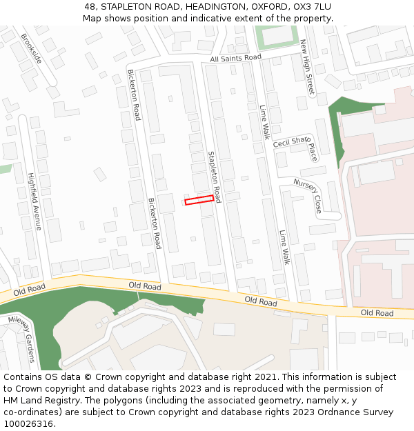 48, STAPLETON ROAD, HEADINGTON, OXFORD, OX3 7LU: Location map and indicative extent of plot