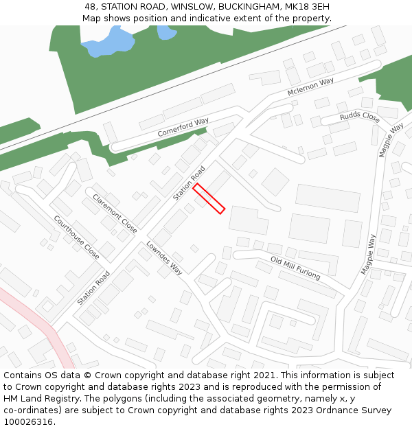 48, STATION ROAD, WINSLOW, BUCKINGHAM, MK18 3EH: Location map and indicative extent of plot