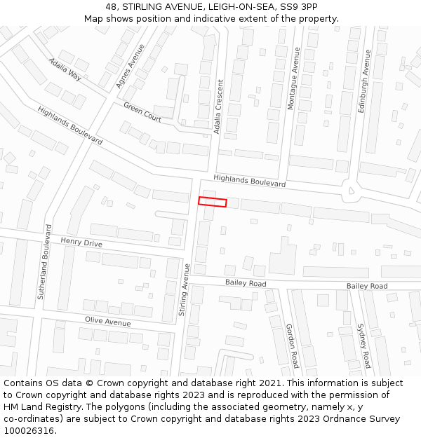 48, STIRLING AVENUE, LEIGH-ON-SEA, SS9 3PP: Location map and indicative extent of plot