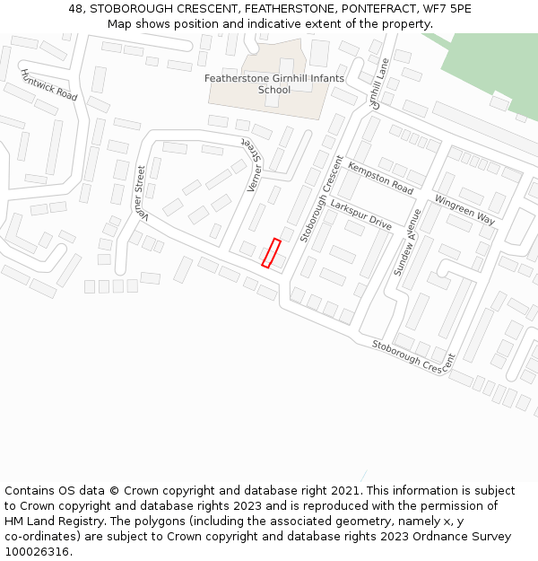 48, STOBOROUGH CRESCENT, FEATHERSTONE, PONTEFRACT, WF7 5PE: Location map and indicative extent of plot