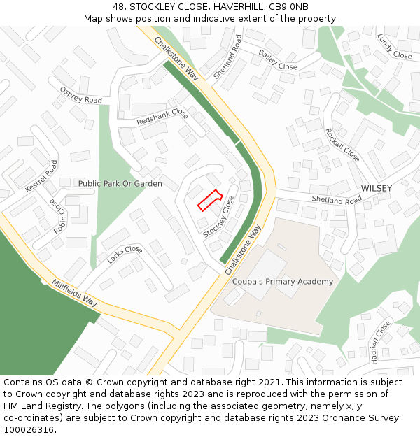 48, STOCKLEY CLOSE, HAVERHILL, CB9 0NB: Location map and indicative extent of plot