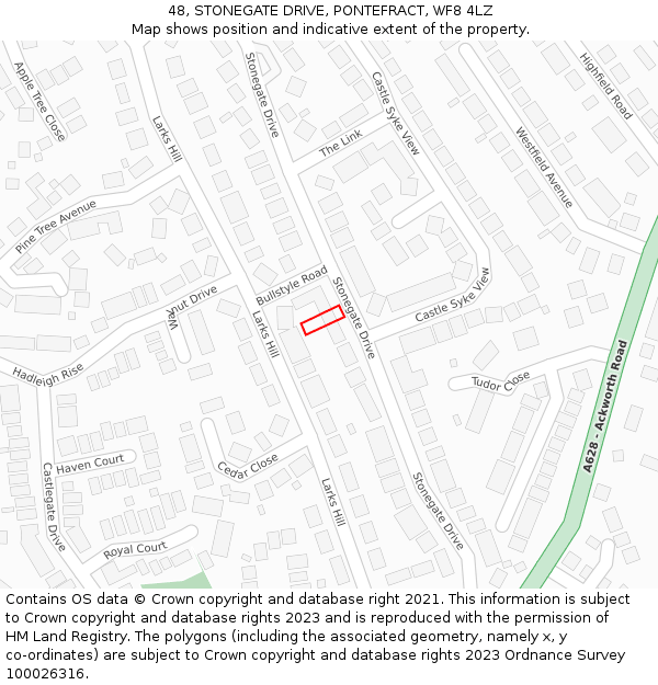 48, STONEGATE DRIVE, PONTEFRACT, WF8 4LZ: Location map and indicative extent of plot