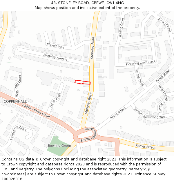 48, STONELEY ROAD, CREWE, CW1 4NG: Location map and indicative extent of plot