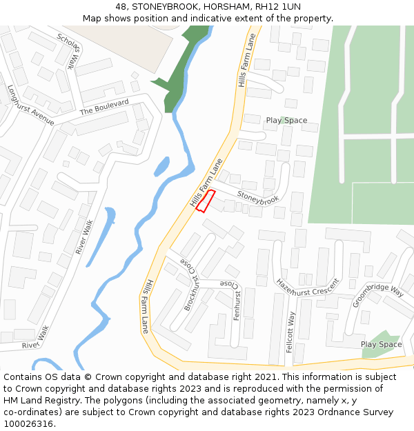 48, STONEYBROOK, HORSHAM, RH12 1UN: Location map and indicative extent of plot