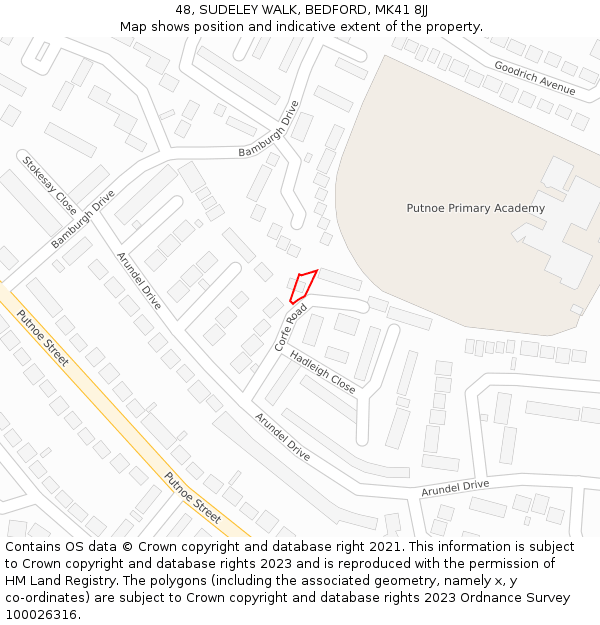 48, SUDELEY WALK, BEDFORD, MK41 8JJ: Location map and indicative extent of plot