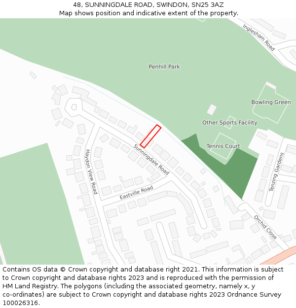 48, SUNNINGDALE ROAD, SWINDON, SN25 3AZ: Location map and indicative extent of plot